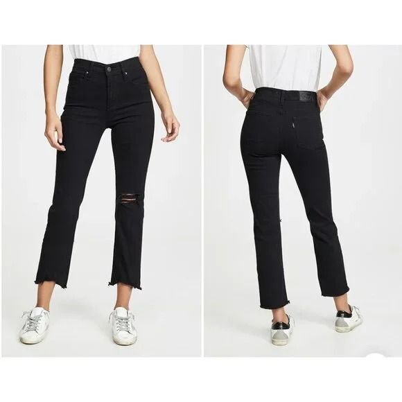 30 Levi's 724 High-Rise Straight Crop Distressed Black - Picture 1 of 12